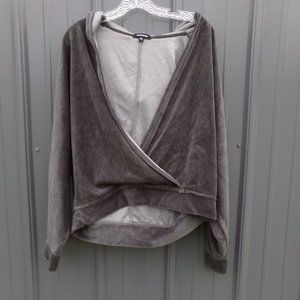 Mittoshop Charcoal Gray Deep V-neck Sweater with Oversize Hood- Size S